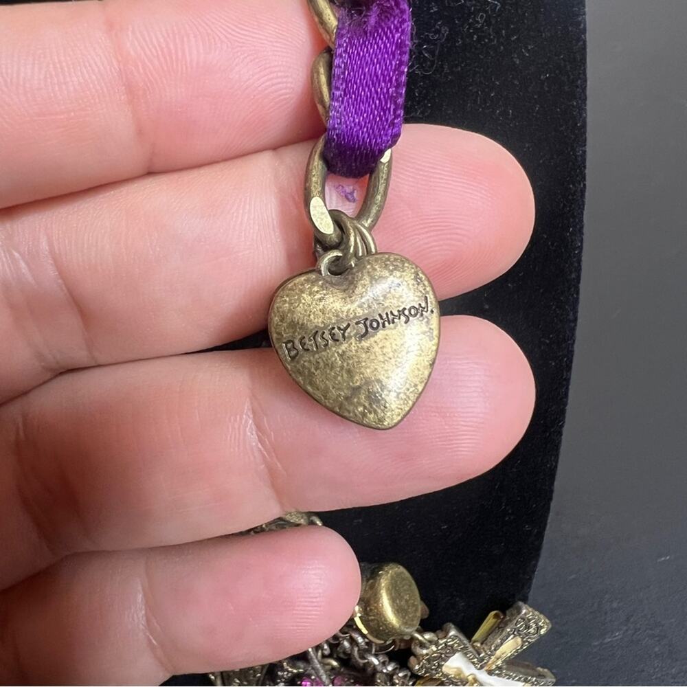 Betsey Johnson Purple Rhinestone Heart Knife CrossCharm Statement Chain Necklace - Picture 7 of 9